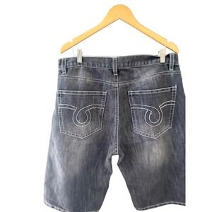 Avirex Mens Denim Shorts Size 36 Baggy Black Contrast Stitch Embroidered Pockets